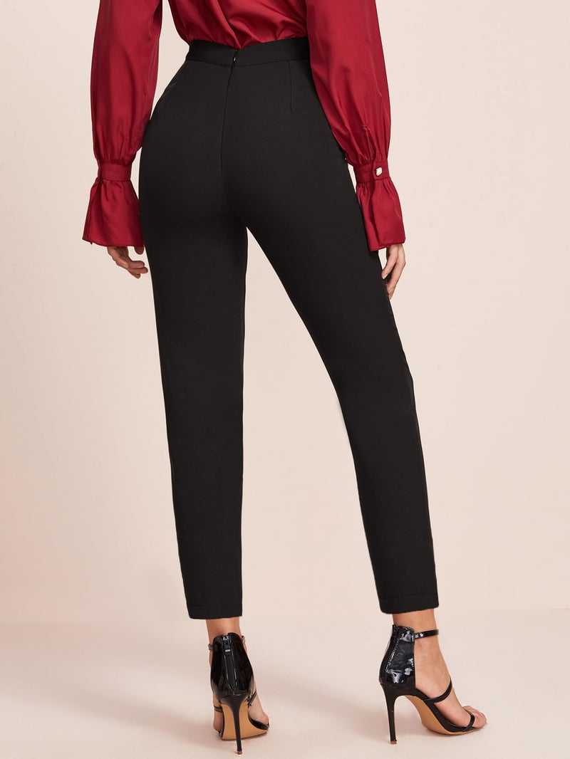 SweatyRocks Women's Casual Skinny Leggings Stretchy High Waisted Work Pants Pockets Black Small - Image 2
